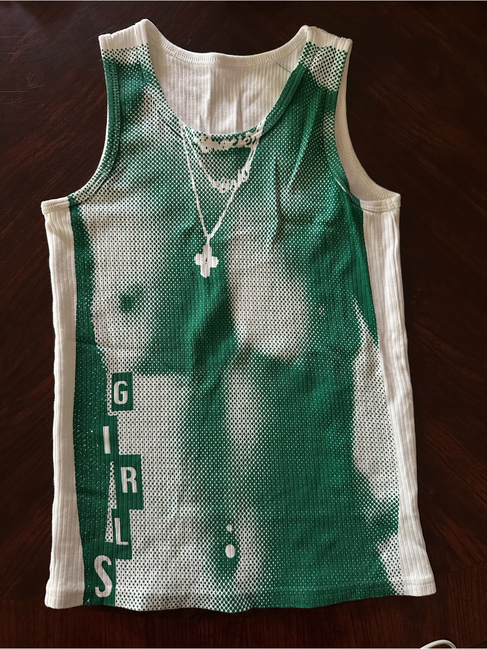 Graphic Tank Top in Green & White
